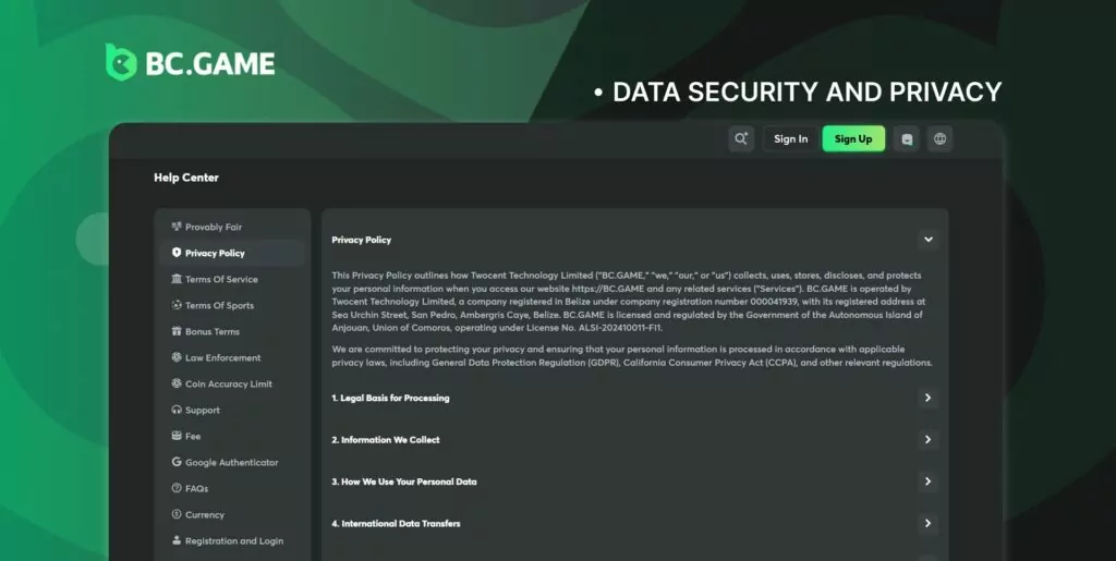 Security measures and reliability of the BC game