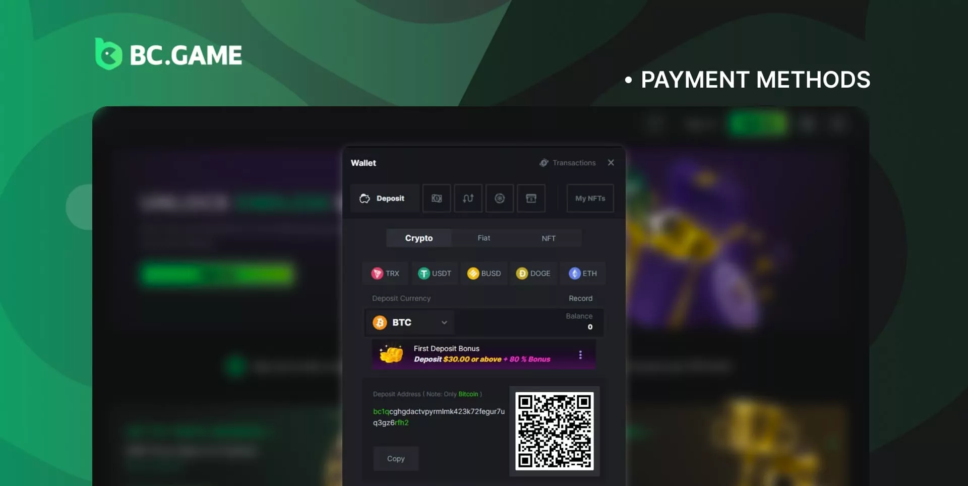 Payment methods for deposits and withdrawals from BC Game